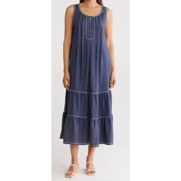 Max Studio Sleeveless Split Maxi Dress Indigo Blue Women’s L NWOT Retail $178 - Picture 1 of 10